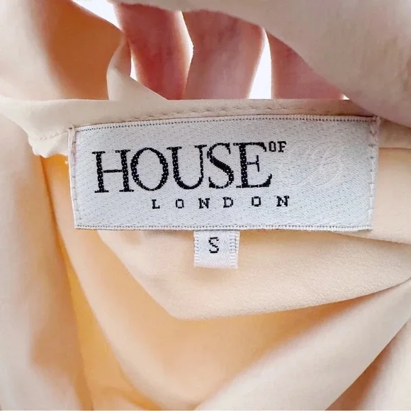 House Of CB Coco Beige Nude Satin Drape Back Dress Cowl Wrap Midi - Picture 3 of 7